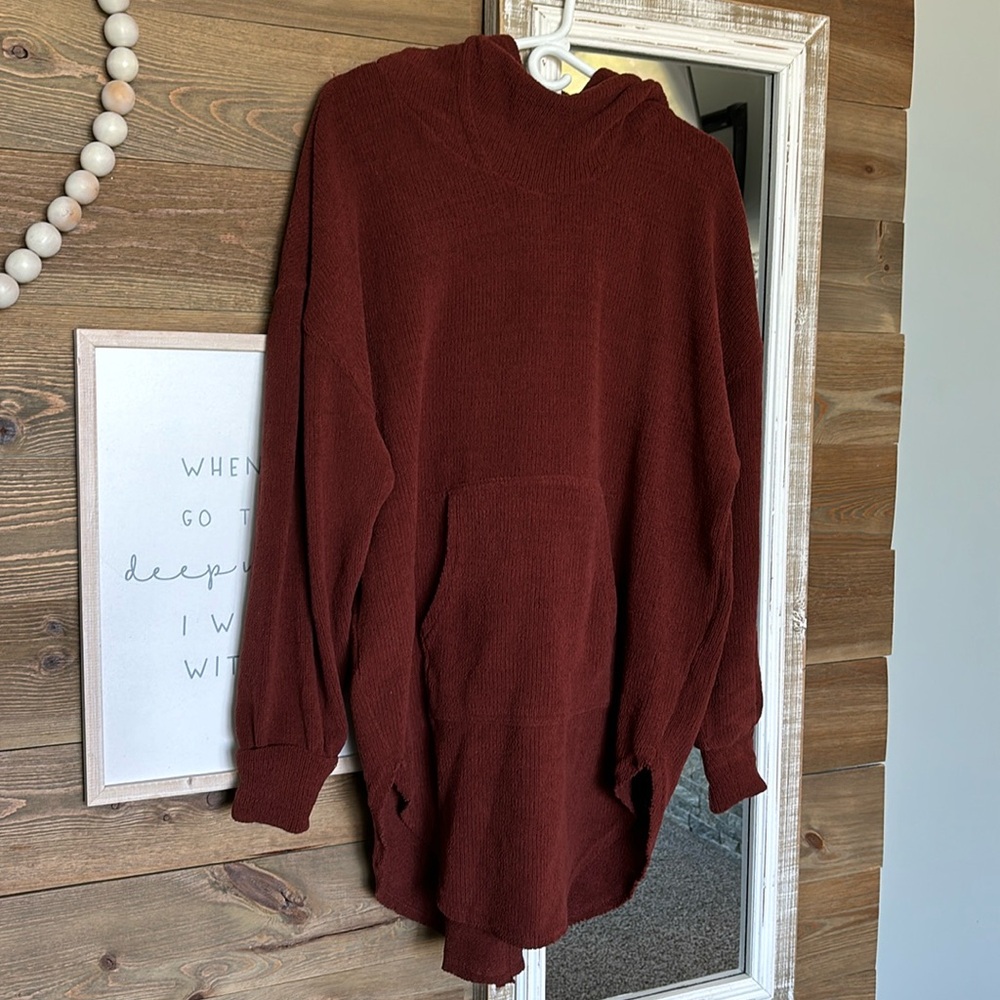 NWT Free People Chenille Hoodie Pullover Beach Rust